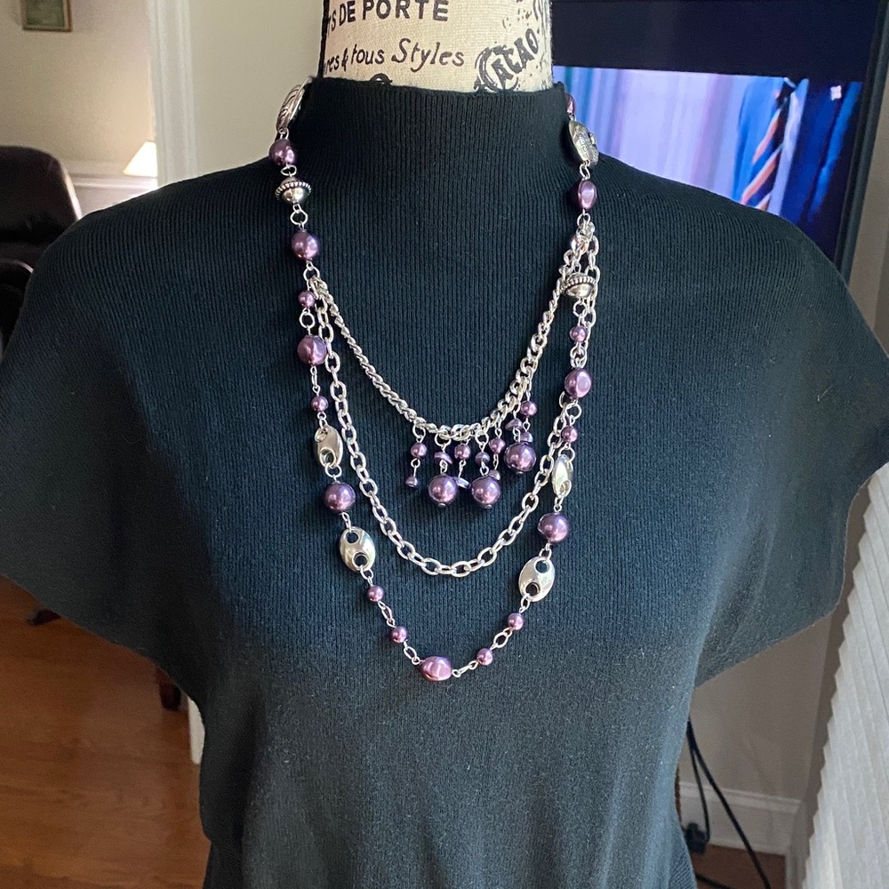 Paparazzi Purple/Silver Multi-Layer Necklace Make a 5-pc bundle for best price!